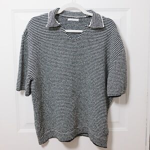 Zara Striped Knit Black & White Polo Womens Size L